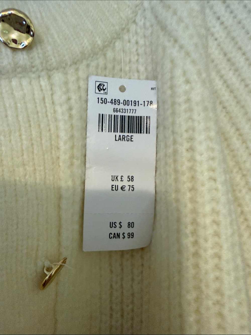 Abercrombie & Fitch Cream Ribbed Button-Front Cardigan - Picture 3 of 4